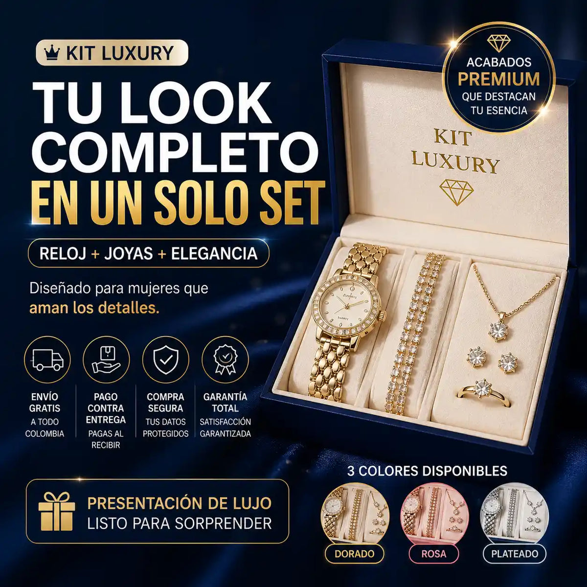 KIT LUXURY DAMA RELOJ + JOYAS