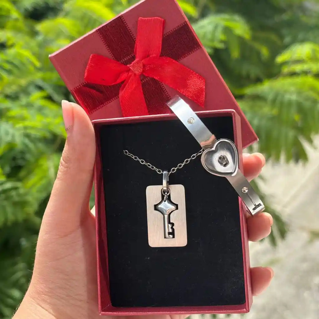 Set Pareja Pulsera + Collar en Acero inoxidable (Caja de Regalo Incluida)