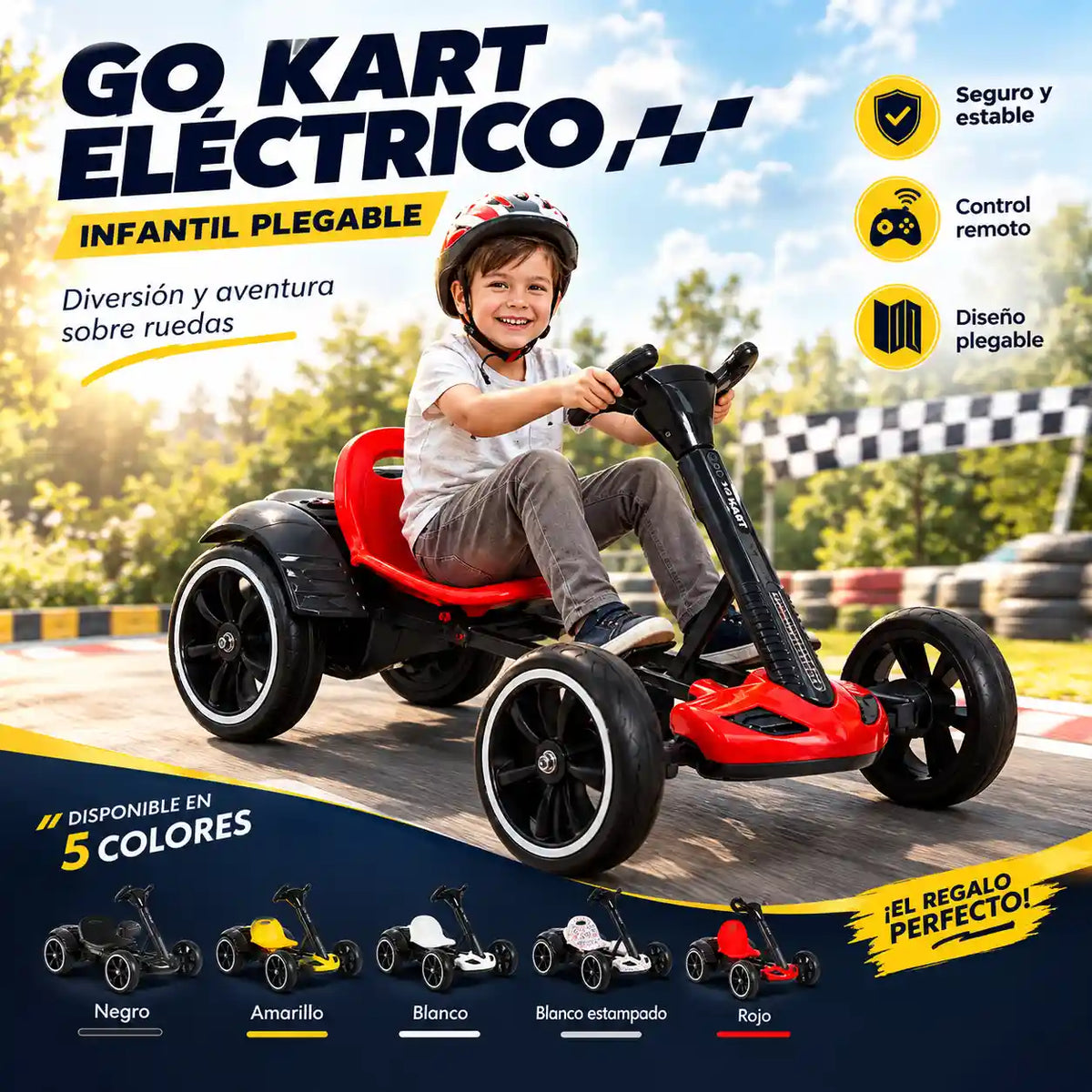 Carro Go Kart Eléctrico Plegable Niños | Unisex